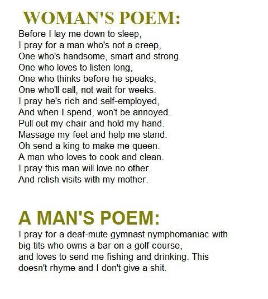 ... Â» Men vs Women Â» Difference Between A Poem By A Man And A Woman