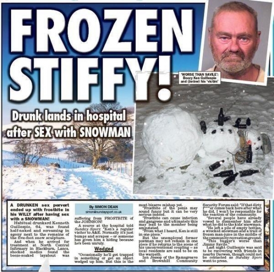 Man has sex with snowman