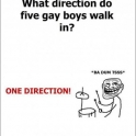 What direction do five gay boys walk in