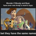 Wonder if Woody and Buzz have ever met Andys moms toys2