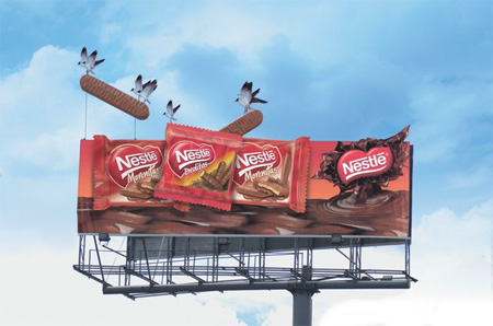 Birds on a Nestle billboard