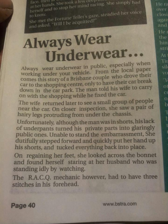Always wear underware