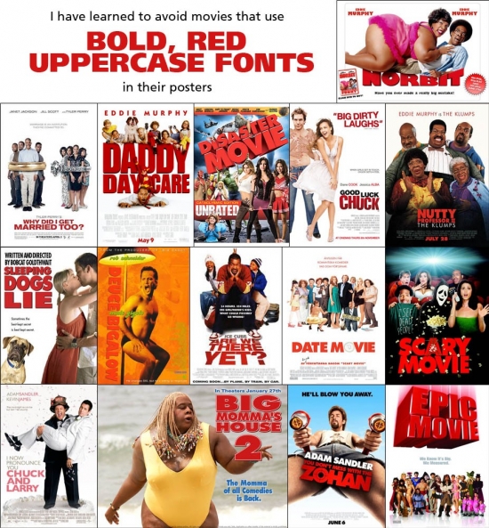 Avoid movies that use Bold Red Uppercase Fonts