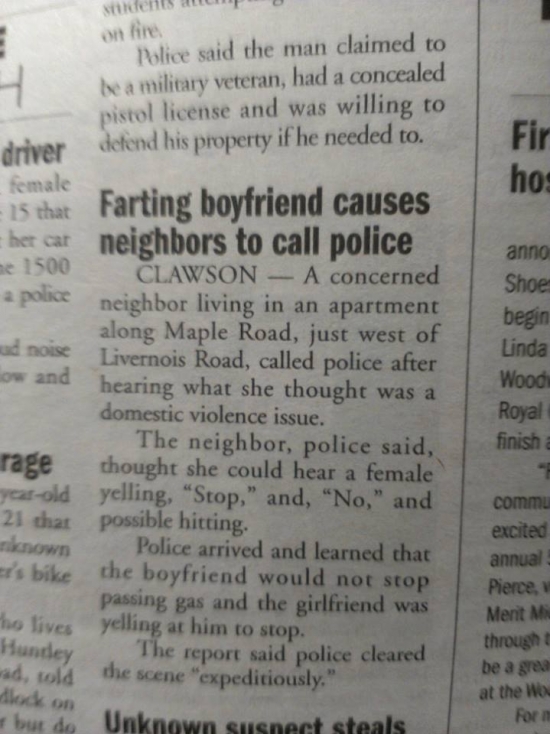Farting boyfriend causes neighbors to call police