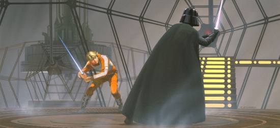 Ralph McQuarrie Darth Vader vs Luke Skywalker near window
