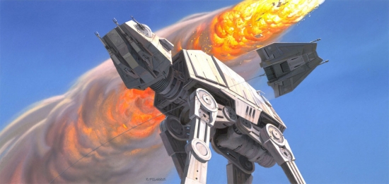 Ralph McQuarrie Snow Speeder attacking an AT AT