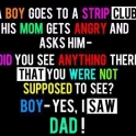 A boy goes to a strip club