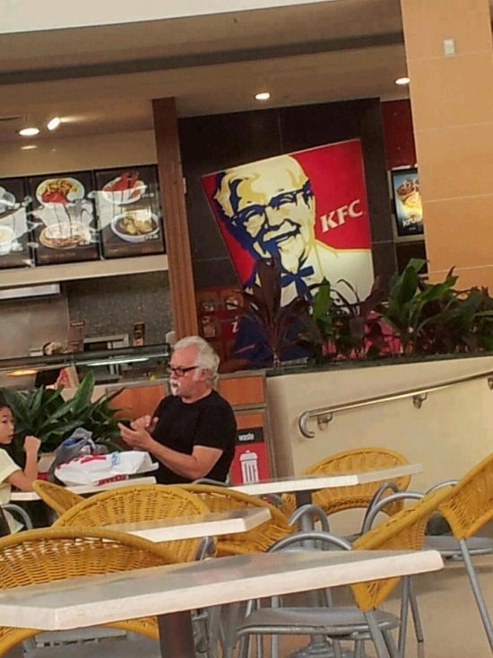 He even eats in KFC