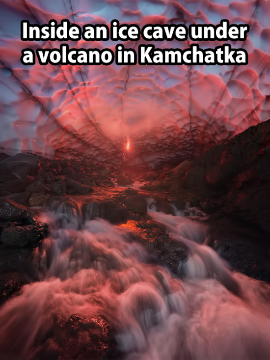 Inside an ice cave under a volcano