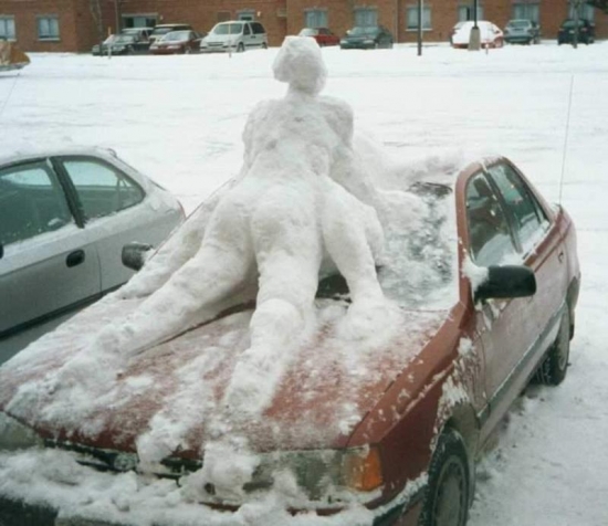 Its cold making out on the car