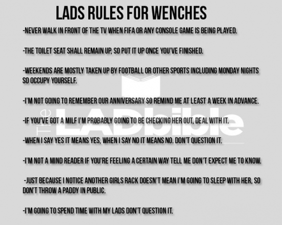 Lads Rules For Wenches