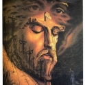 Art illusion Jesus Face and Jesus on a cross