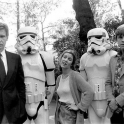 Han Leia and Luke posing with stormtroopers